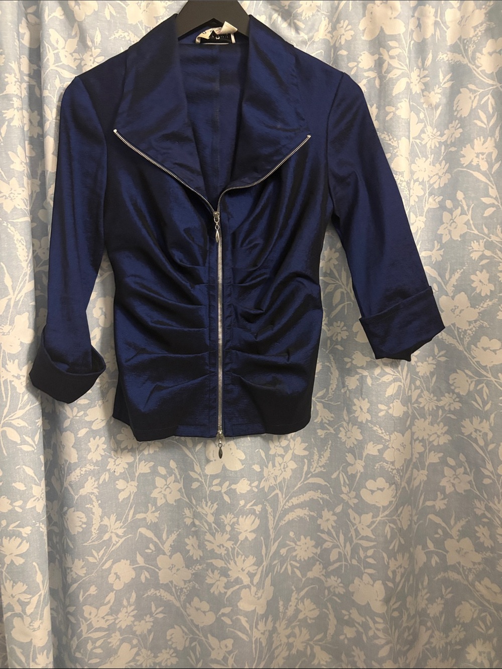 Joseph Ribkoff Navy Blue Zip-Front Ruched Jacket